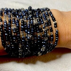 Multi-Strand Bead Chunky Statement Stretch Bracelet w/Wood Buckle clasp